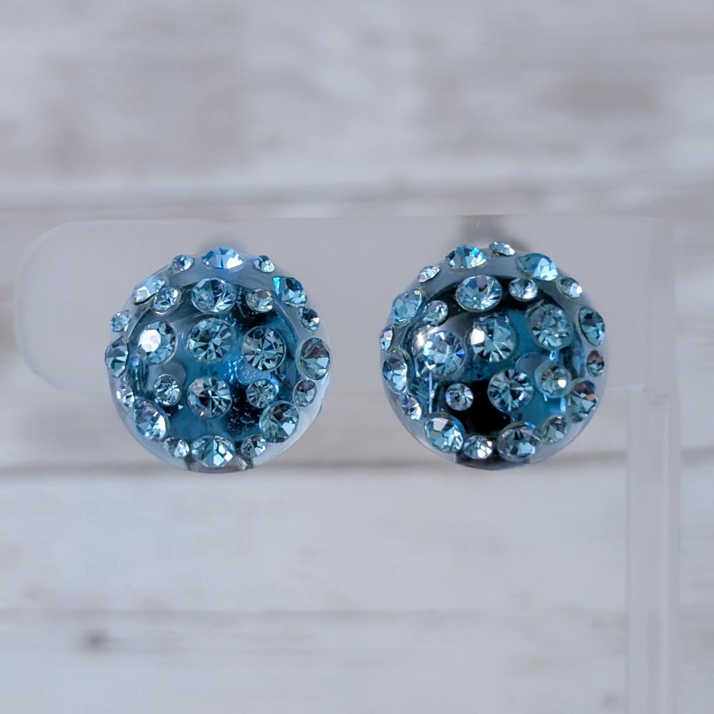 Vintage Clip On Earrings Blue with Blue Gems
